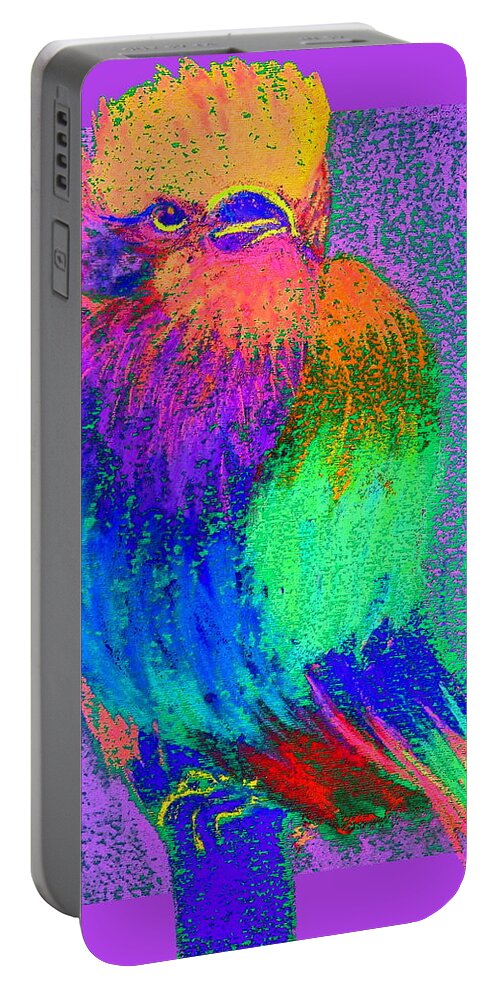 Art Portable Battery Charger featuring the painting Funky Lilac Breasted Roller Bird Art Prints by Sue Jacobi