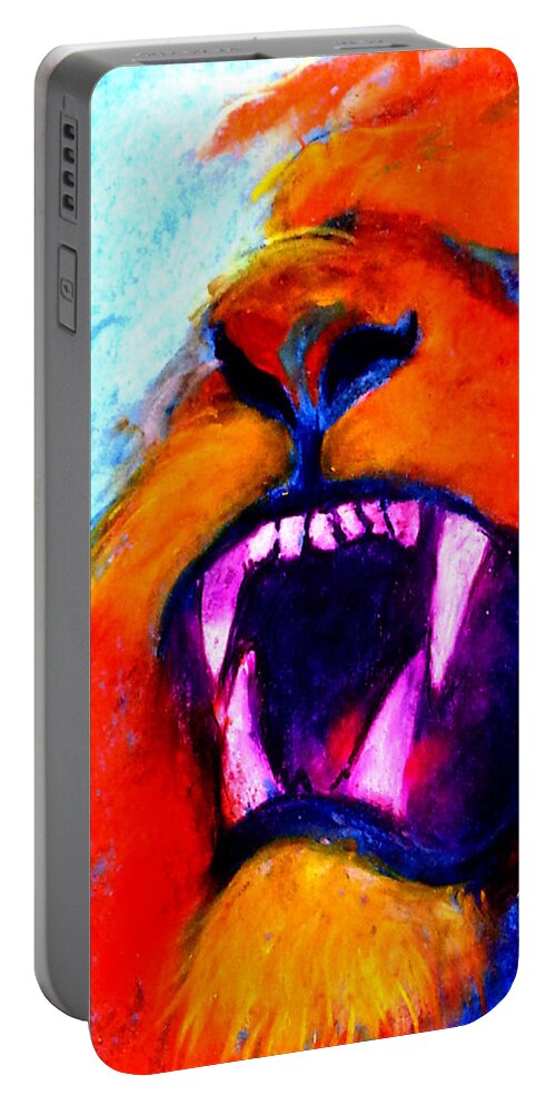 Animals Portable Battery Charger featuring the painting Funky Lion Roaring Jungle King by Sue Jacobi