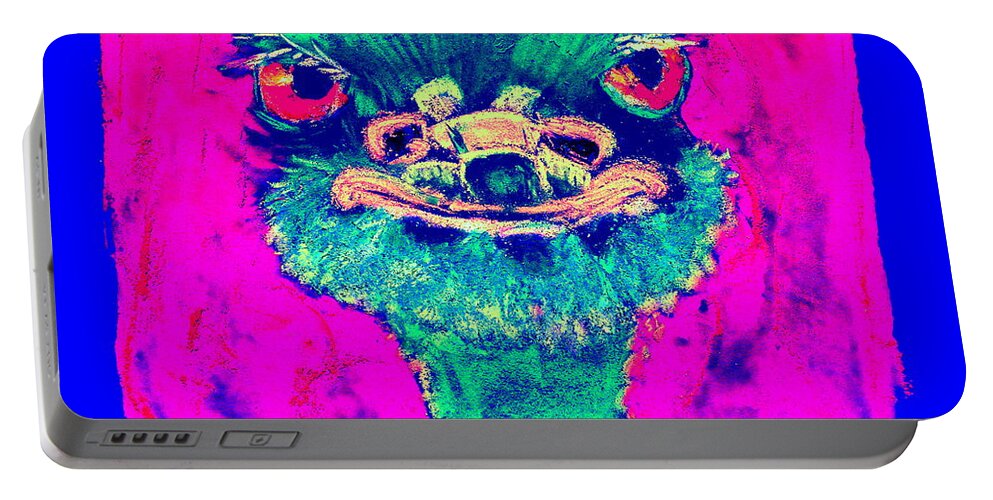 Ostrich Portable Battery Charger featuring the painting Funky Ostrich Cool Dude Art Prints by Sue Jacobi