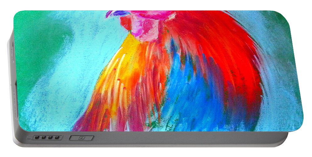 Art Portable Battery Charger featuring the painting Funky Rooster Art Print by Sue Jacobi