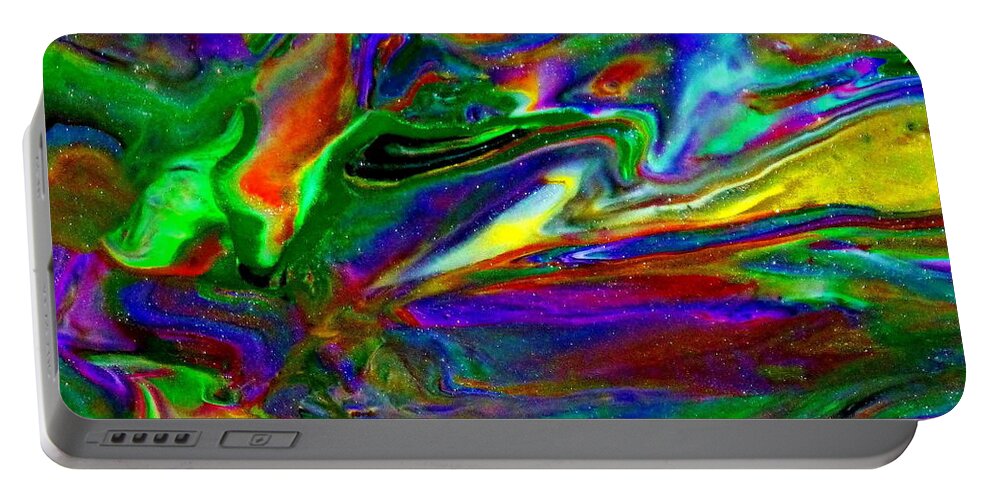 Abstract Portable Battery Charger featuring the mixed media Galactic Storm by Deborah Stanley