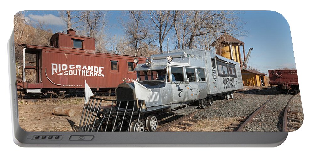 Colorado Portable Battery Charger featuring the photograph Galloping Goose 7 in the Colorado Railroad Museum by Fred Stearns