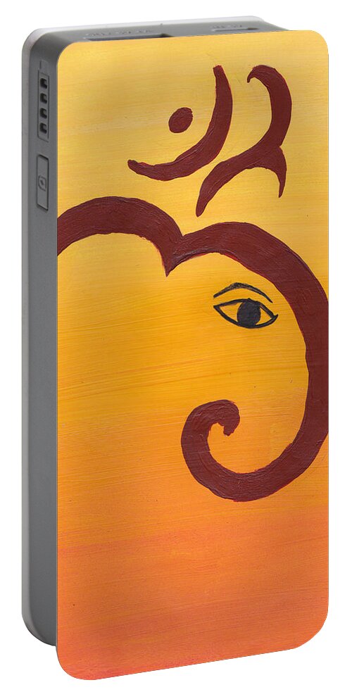 Ganpati Portable Battery Charger featuring the painting Ganpati- OM by Melissa Vijay Bharwani