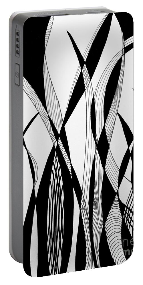 Black And White Portable Battery Charger featuring the drawing Garden Grow by Lynellen Nielsen