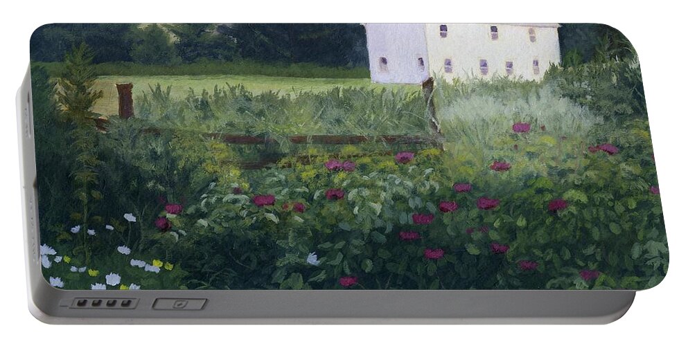 Garden Portable Battery Charger featuring the painting Garden in the Back by Lynne Reichhart
