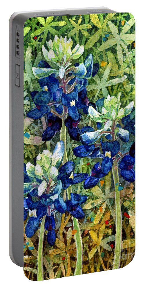 Bluebonnet Portable Battery Charger featuring the painting Garden Jewels I by Hailey E Herrera