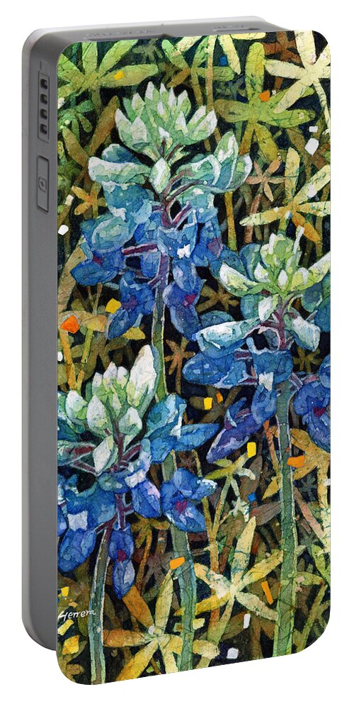 Bluebonnet Portable Battery Charger featuring the painting Garden Jewels II by Hailey E Herrera