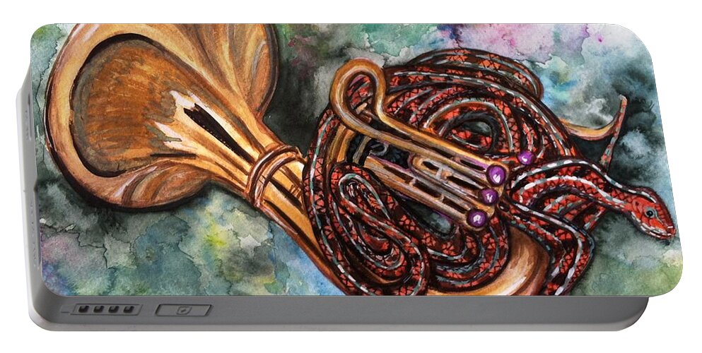 Snake Portable Battery Charger featuring the painting Garden Music by Linda Markwardt