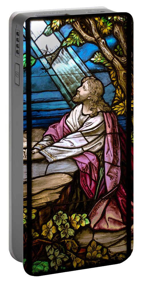 Stained Glass Window Portable Battery Charger featuring the photograph Garden of Gethsemane by Larry Ward