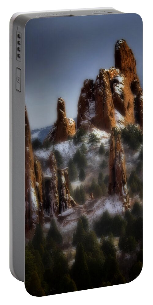 Snow Portable Battery Charger featuring the photograph Garden of the Gods by Ellen Heaverlo