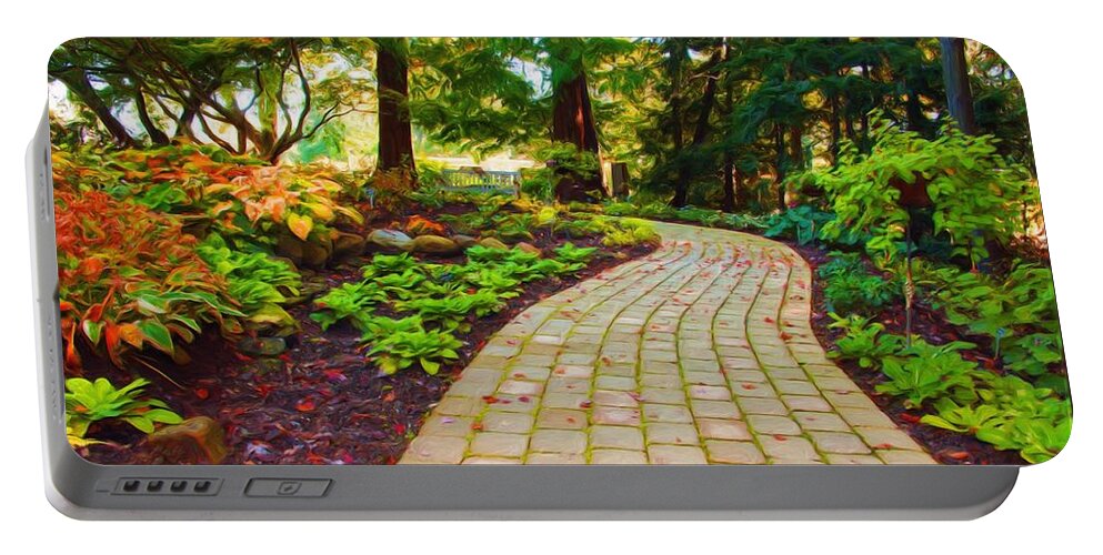 Mill Creek Metropark Portable Battery Charger featuring the painting Garden Path by Michelle Joseph-Long