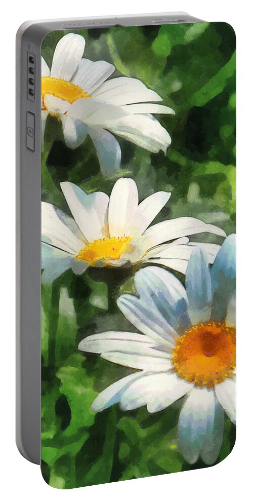 Daisy Portable Battery Charger featuring the photograph Gardens - Three White Daisies by Susan Savad