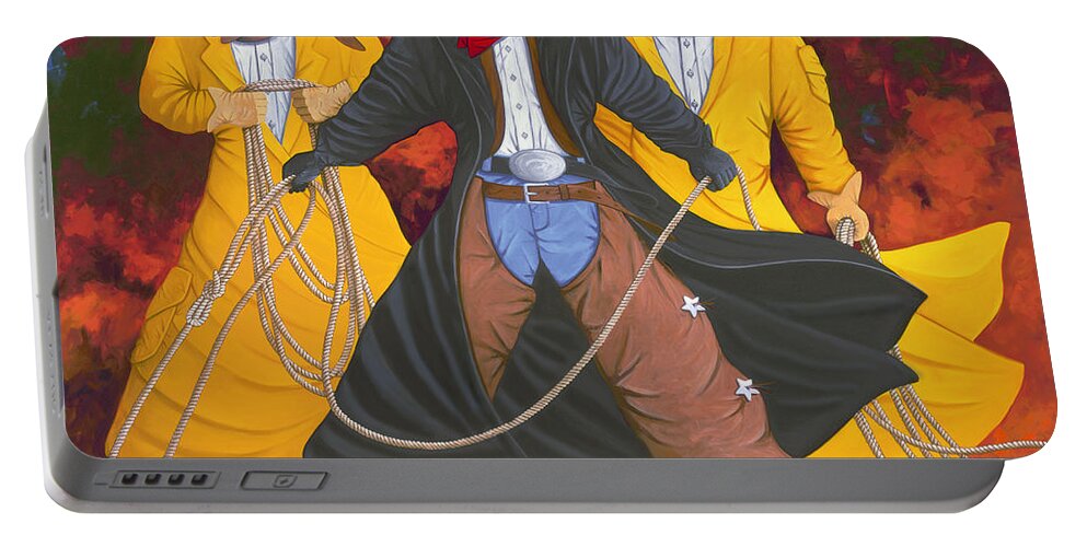 Cowboys Portable Battery Charger featuring the painting Good Bad and Ugly by Lance Headlee