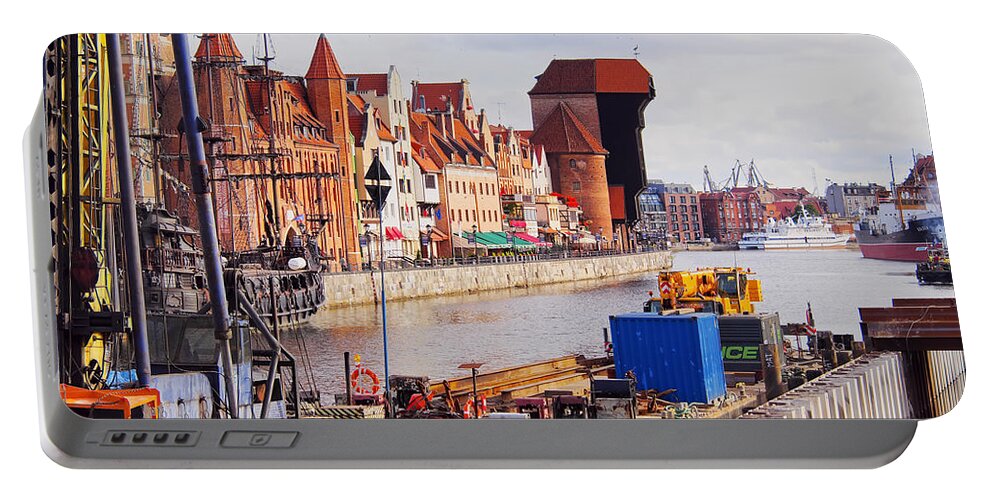 Architecture Portable Battery Charger featuring the photograph Gdansk Cityscape and Moltawa River in Poland by Karol Kozlowski