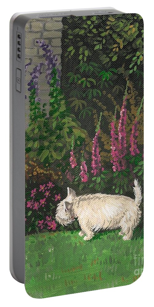 Print Portable Battery Charger featuring the painting Gee These Flowers smell Terrific by Margaryta Yermolayeva