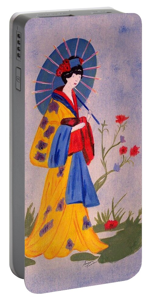 Geisha Portable Battery Charger featuring the painting Geisha by Susan Turner Soulis