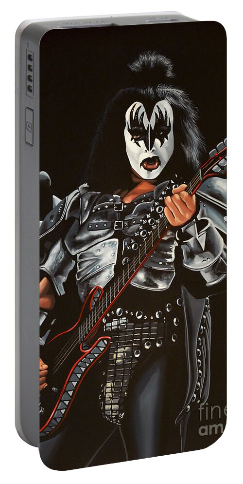 Kiss Portable Battery Charger featuring the painting Gene Simmons of Kiss by Paul Meijering