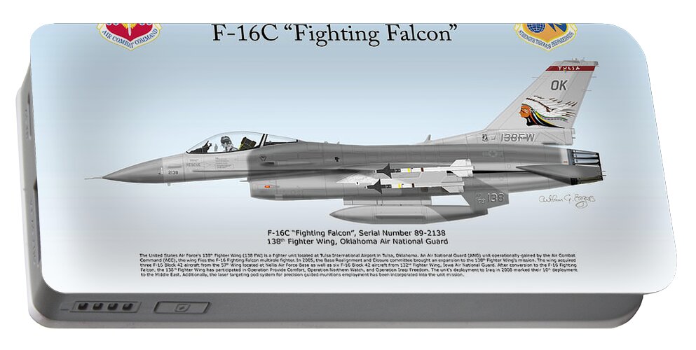 General Dynamics Portable Battery Charger featuring the digital art General Dynamics F-16C Fighting Falcon by Arthur Eggers