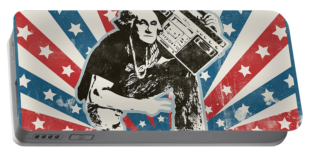 Washington Portable Battery Charger featuring the painting George Washington - BoomBox by Pixel Chimp