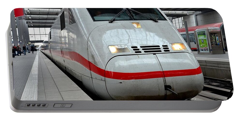 Train Portable Battery Charger featuring the photograph German ICE intercity bullet train Munich Germany by Imran Ahmed