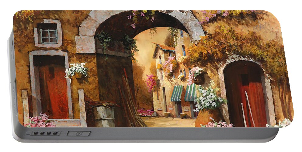 Yellow Sky Portable Battery Charger featuring the painting Giallo Arancio by Guido Borelli