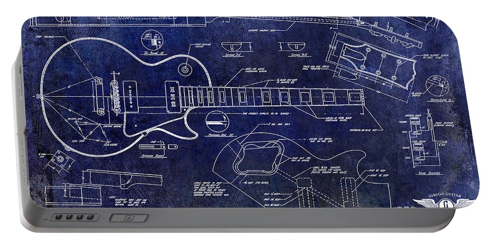 Les Paul Blueprint Portable Battery Charger featuring the drawing Gibson Les Paul Blueprint by Jon Neidert