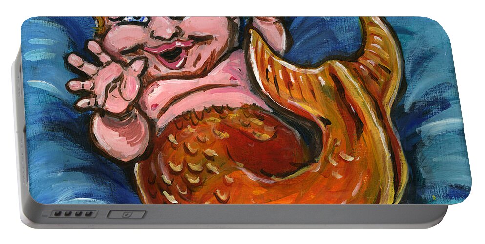 Goldfish Portable Battery Charger featuring the painting Giggly Goldie by John Ashton Golden