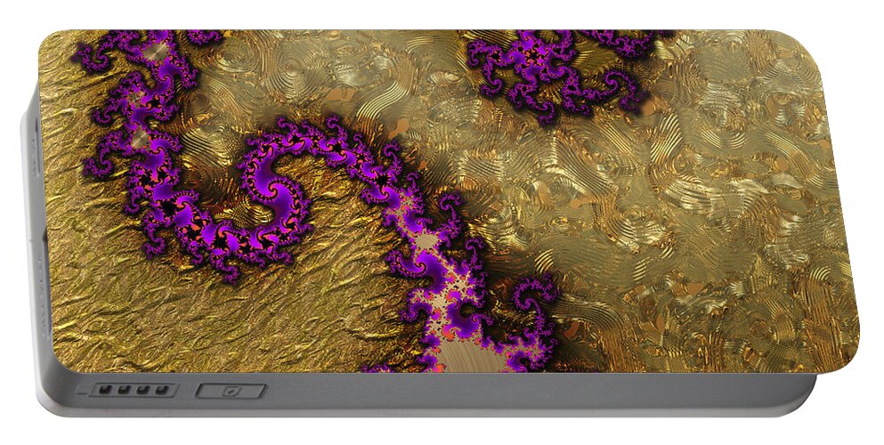 Pink Portable Battery Charger featuring the digital art Gilded Fractal 1 by Ann Stretton
