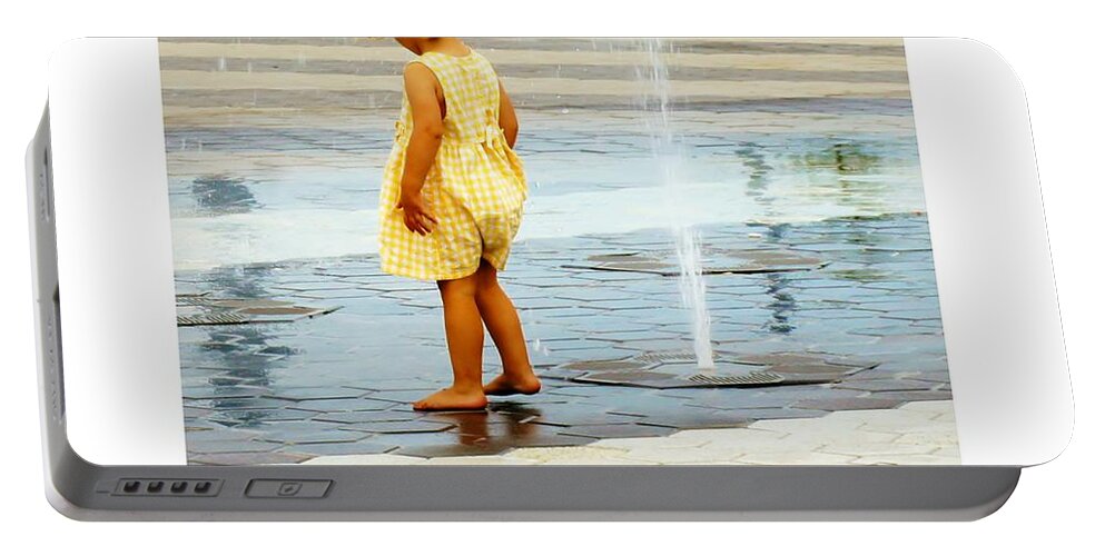 Yellow Portable Battery Charger featuring the photograph Gingham and Water by Lilliana Mendez