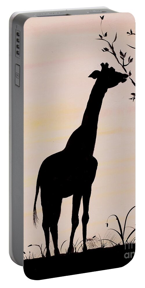 Giraffe Portable Battery Charger featuring the painting Giraffe silhouette painting by Carolyn Bennett by Simon Bratt