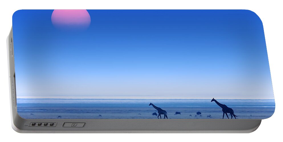 Giraffes Portable Battery Charger featuring the photograph Giraffes on salt pans of Etosha by Johan Swanepoel