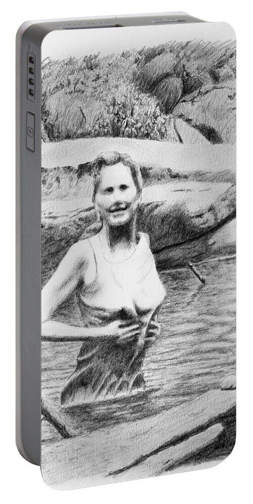 Girl Portable Battery Charger featuring the drawing Girl In Savage Creek by Daniel Reed