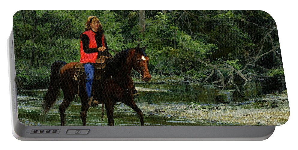 Don Langeneckert Portable Battery Charger featuring the painting Girl on Horse by Don Langeneckert
