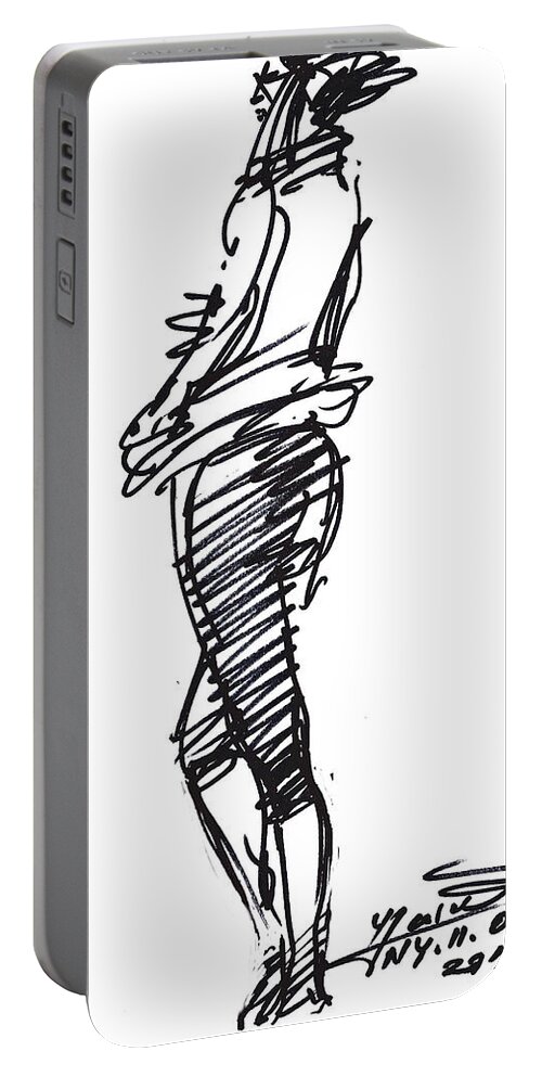 Girl Portable Battery Charger featuring the drawing Girl Standing by Ylli Haruni