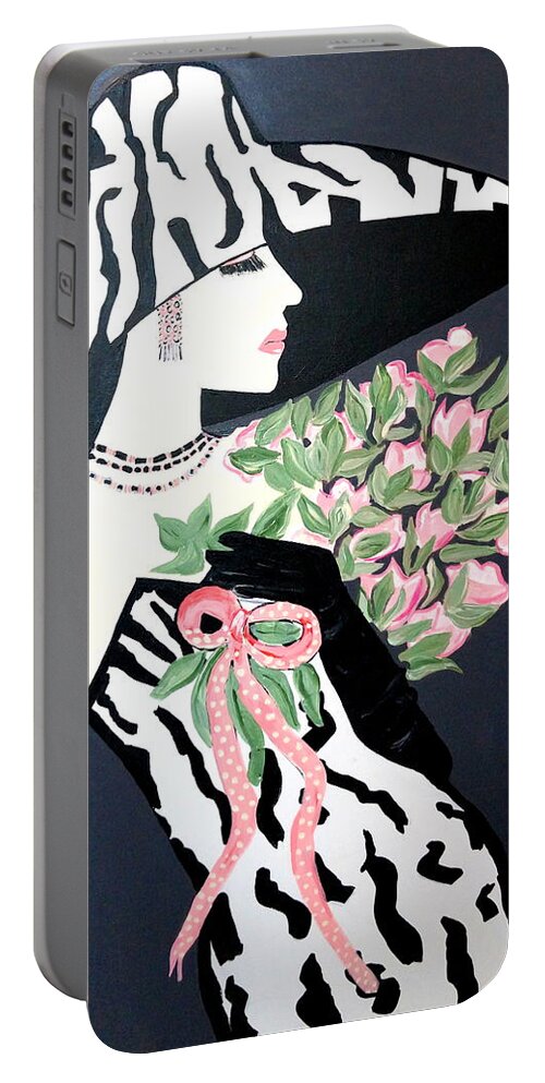 Girl Love's Pink Portable Battery Charger featuring the painting Girl That Loves Pink Art Deco by Nora Shepley