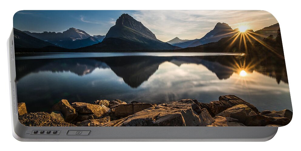 Glacierglacier National Parklakemontanamountains Sunsetreflection Landscape Portable Battery Charger featuring the photograph Glacier National Park by Larry Marshall