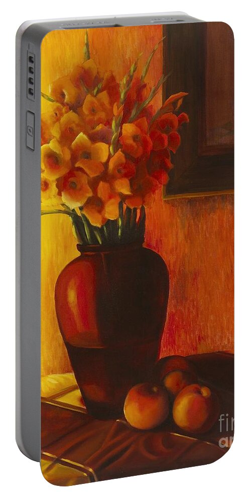 Still Life Portable Battery Charger featuring the painting Gladioli Red by Marlene Book