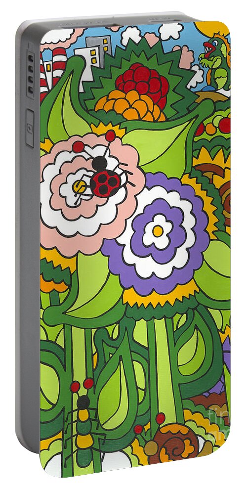 Flowers Portable Battery Charger featuring the painting Glee by Rojax Art