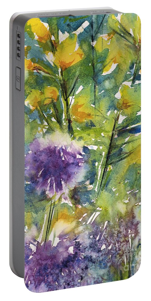 Flower Portable Battery Charger featuring the painting Globes and Rockets by Judith Levins