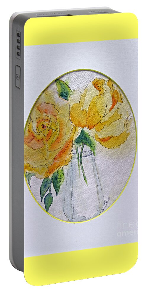 Floral Portable Battery Charger featuring the painting Yellow Roses in Orrefors by Maria Hunt