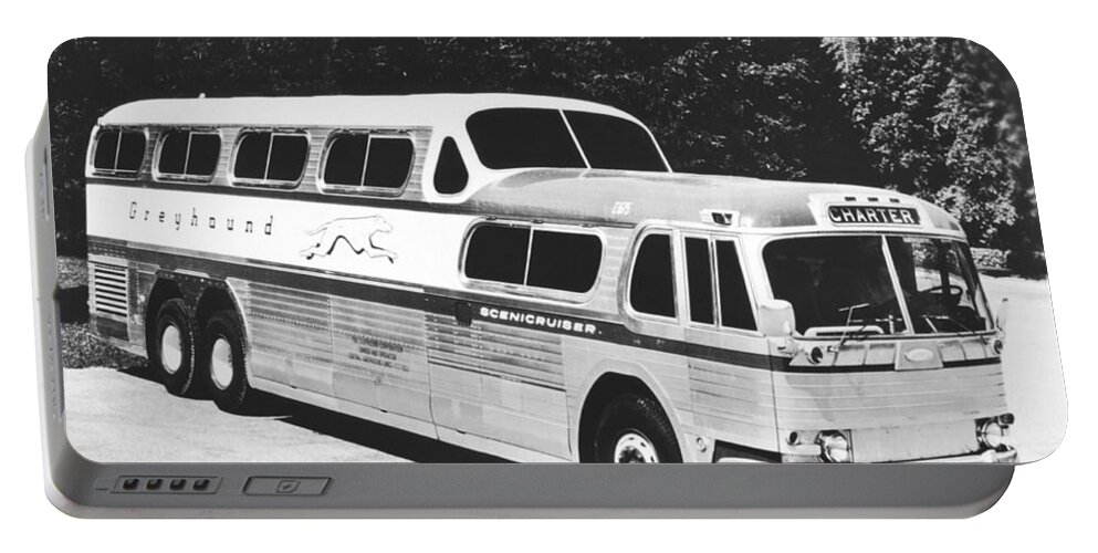 1950's Portable Battery Charger featuring the photograph GM's Latest Bus Line by Underwood Archives