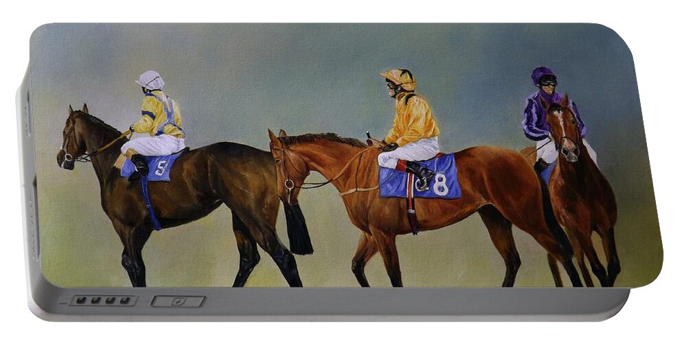 Equestrian Portable Battery Charger featuring the painting Going Behind by Barry BLAKE