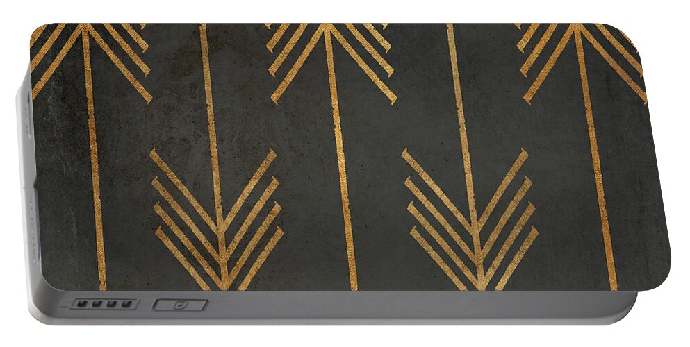 Gold Portable Battery Charger featuring the digital art Gold Arrow Modele I by Elizabeth Medley