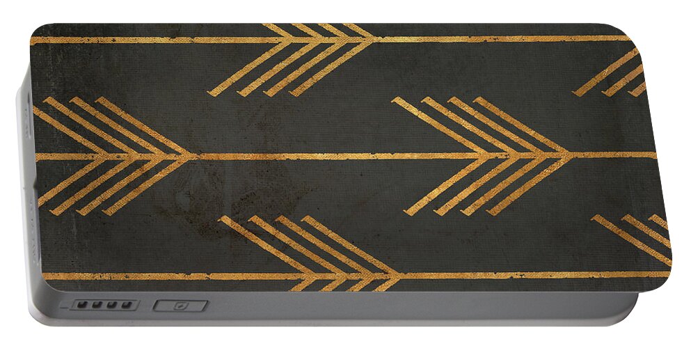 Gold Portable Battery Charger featuring the digital art Gold Arrow Modele II by Elizabeth Medley