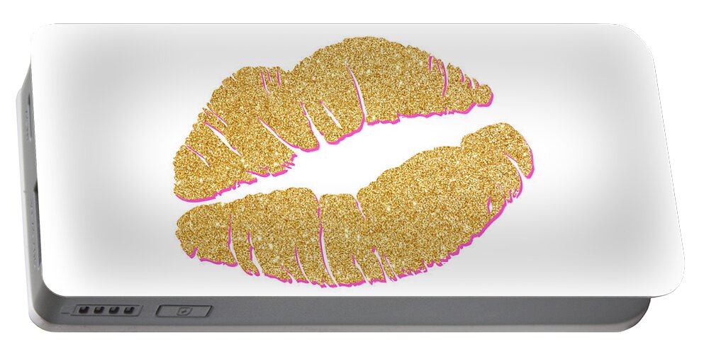 Gold Portable Battery Charger featuring the digital art Gold Kiss by South Social Studio
