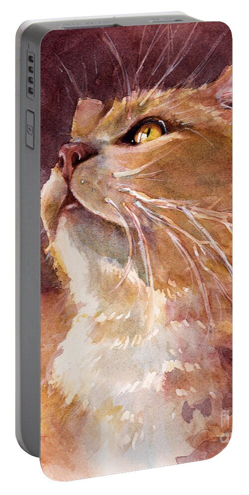 Cat Portable Battery Charger featuring the painting Golden Eyes by Judith Levins