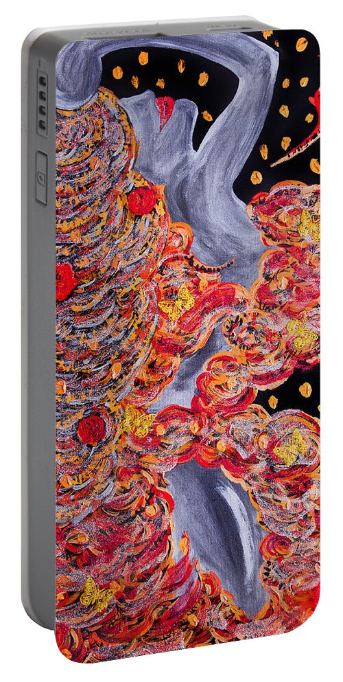 Woman Portable Battery Charger featuring the painting Golden Freedom by Alex Art