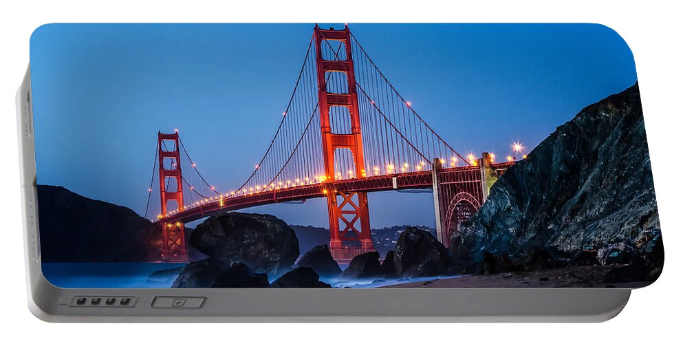 Golden Gate Portable Battery Charger featuring the photograph Golden Gate at Twilight by Linda Villers