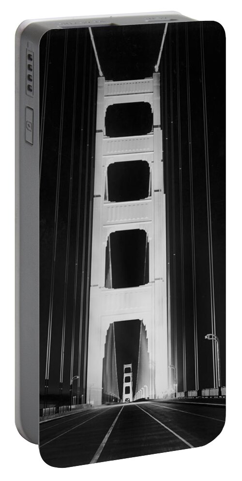1937 Portable Battery Charger featuring the photograph Golden Gate Bridge At Night by Underwood Archives