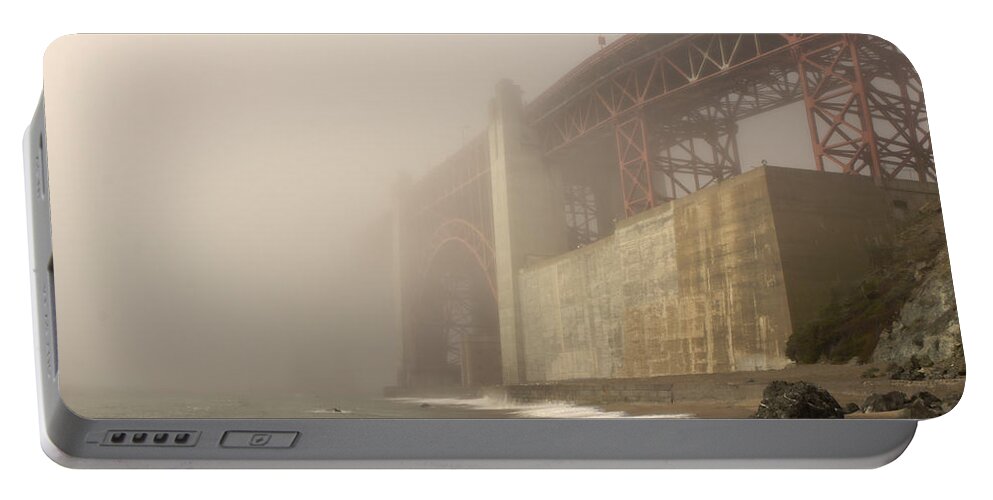 Golden Portable Battery Charger featuring the photograph Golden Gate Superfog by Bryant Coffey